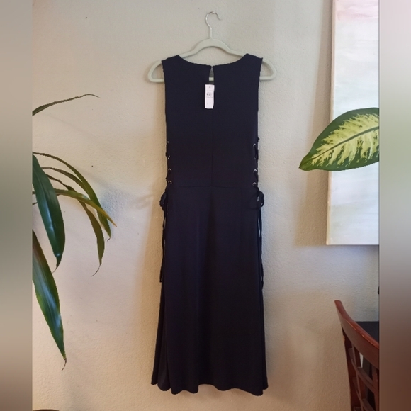 Ann Taylor Nautical Navy Coastal Flowy Side Laced Flare Midi Dress - Picture 6 of 7